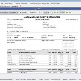 Realizavimo (automobilio remonto) užsakymo spausdinimas